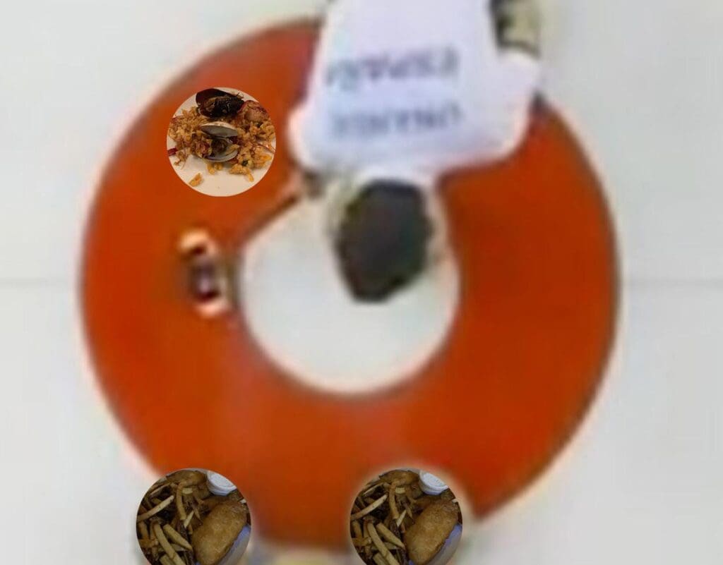 A person is standing on a red circle.